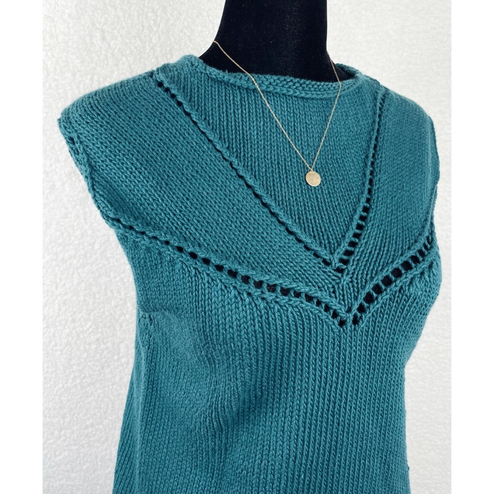 Handmade Teal Knit Sleeveless Blouse, M - Picture 8 of 10